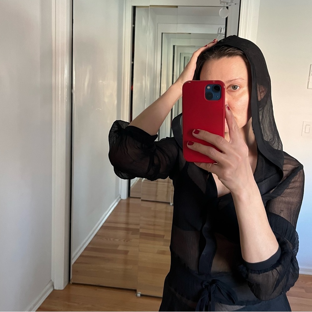 See through hooded layering piece - can be worn as a mini dress or a blouse
